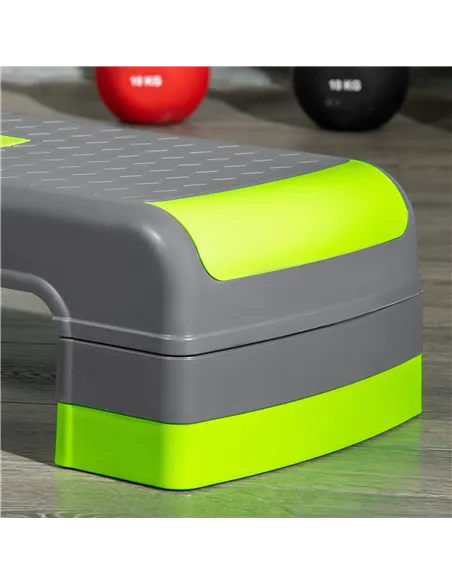 HOMCOM Aerobic Step with 3-Level Adjustable Heights for Home, Office Exercise, Grey and Green