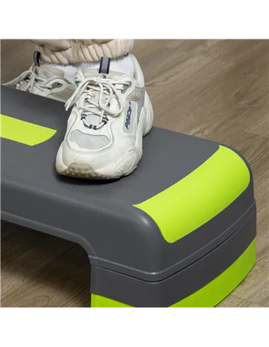 HOMCOM Aerobic Step with 3-Level Adjustable Heights for Home, Office Exercise, Grey and Green