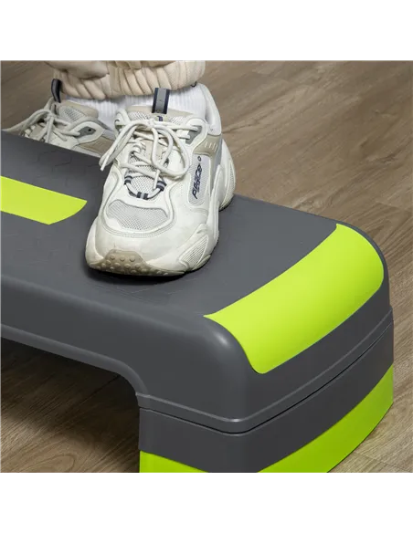 HOMCOM Aerobic Step with 3-Level Adjustable Heights for Home, Office Exercise, Grey and Green