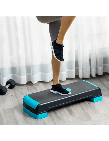 HOMCOM Aerobic Step with 3-Level Adjustable Heights for Home, Office Exercise, Black and Blue