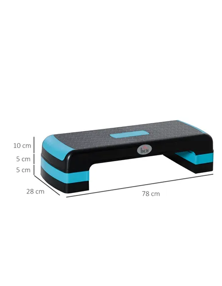 HOMCOM Aerobic Step with 3-Level Adjustable Heights for Home, Office Exercise, Black and Blue