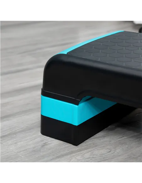 HOMCOM Aerobic Step with 3-Level Adjustable Heights for Home, Office Exercise, Black and Blue