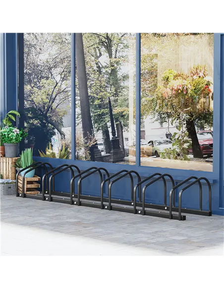HOMCOM Bike Stand Parking Rack Floor or Wall Mount Bicycle Cycle Storage Locking Stand 179L x 33W x 27H (6 Racks, Black)