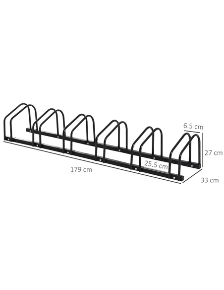 HOMCOM Bike Stand Parking Rack Floor or Wall Mount Bicycle Cycle Storage Locking Stand 179L x 33W x 27H (6 Racks, Black)