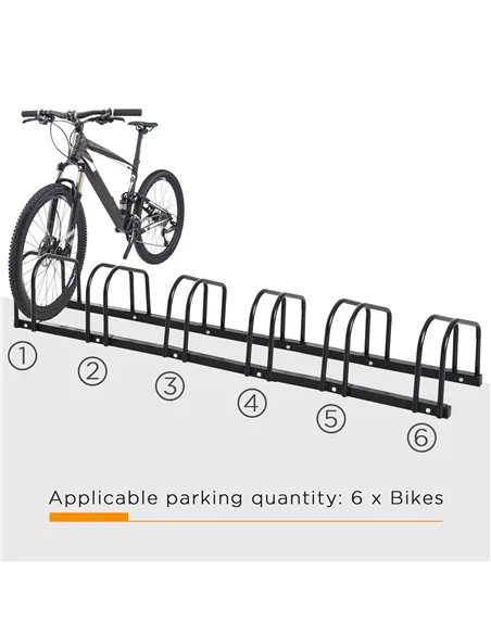 HOMCOM Bike Stand Parking Rack Floor or Wall Mount Bicycle Cycle Storage Locking Stand 179L x 33W x 27H (6 Racks, Black)