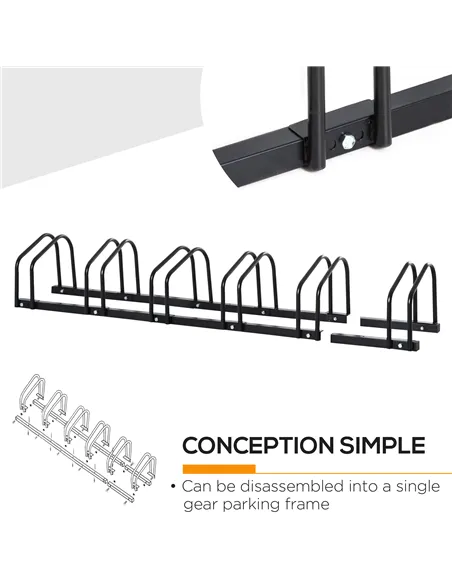 HOMCOM Bike Stand Parking Rack Floor or Wall Mount Bicycle Cycle Storage Locking Stand 179L x 33W x 27H (6 Racks, Black)