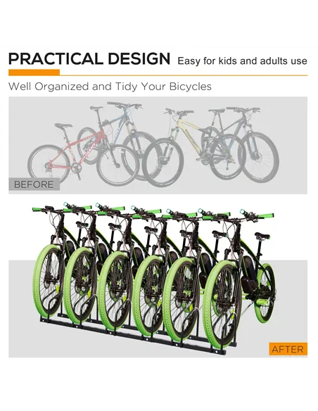 HOMCOM Bike Stand Parking Rack Floor or Wall Mount Bicycle Cycle Storage Locking Stand 179L x 33W x 27H (6 Racks, Black)
