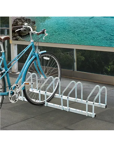 HOMCOM Bike Stand Parking Rack Floor or Wall Mount Bicycle Cycle Storage Locking Stand (5 Racks, Silver)