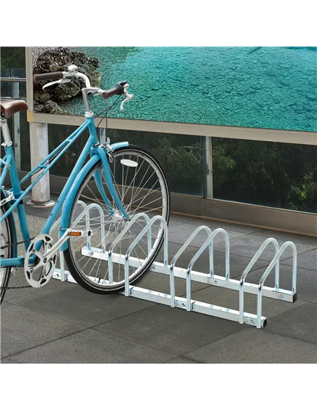 HOMCOM Bike Stand Parking Rack Floor or Wall Mount Bicycle Cycle Storage Locking Stand (5 Racks, Silver)