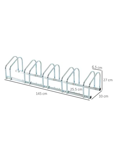 HOMCOM Bike Stand Parking Rack Floor or Wall Mount Bicycle Cycle Storage Locking Stand (5 Racks, Silver)