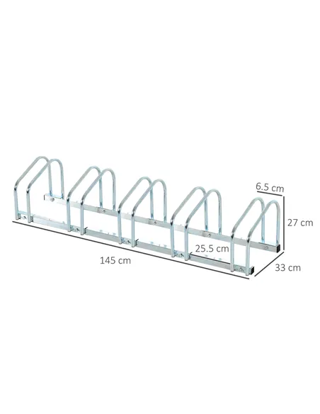 HOMCOM Bike Stand Parking Rack Floor or Wall Mount Bicycle Cycle Storage Locking Stand (5 Racks, Silver)