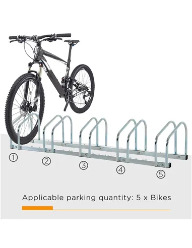 HOMCOM Bike Stand Parking Rack Floor or Wall Mount Bicycle Cycle Storage Locking Stand (5 Racks, Silver)