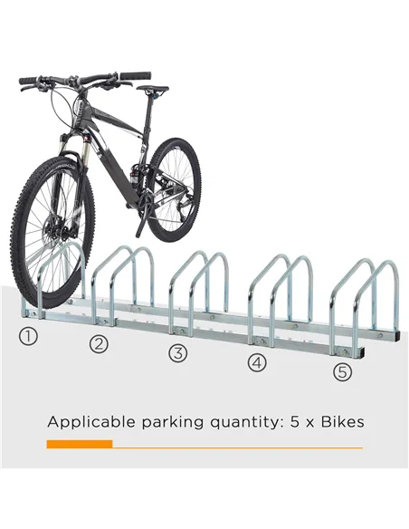 HOMCOM Bike Stand Parking Rack Floor or Wall Mount Bicycle Cycle Storage Locking Stand (5 Racks, Silver)