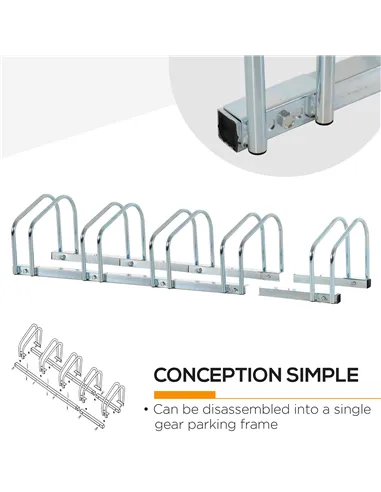 HOMCOM Bike Stand Parking Rack Floor or Wall Mount Bicycle Cycle Storage Locking Stand (5 Racks, Silver)