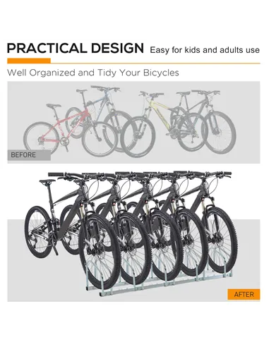 HOMCOM Bike Stand Parking Rack Floor or Wall Mount Bicycle Cycle Storage Locking Stand (5 Racks, Silver)