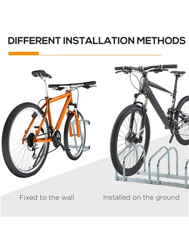 HOMCOM Bike Stand Parking Rack Floor or Wall Mount Bicycle Cycle Storage Locking Stand (5 Racks, Silver)
