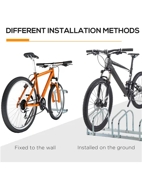 HOMCOM Bike Stand Parking Rack Floor or Wall Mount Bicycle Cycle Storage Locking Stand (5 Racks, Silver)