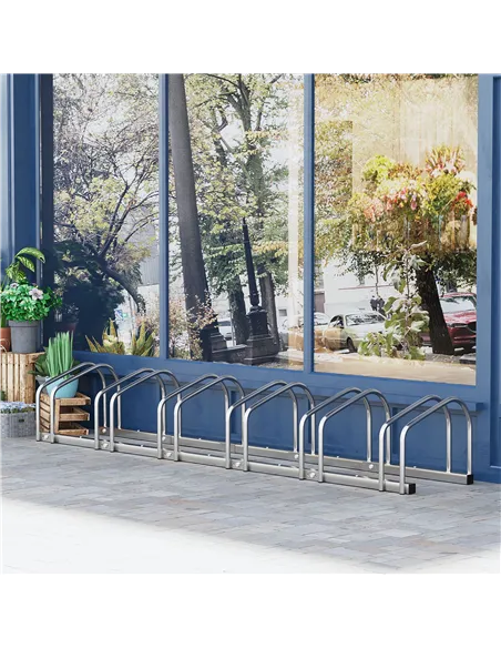 HOMCOM Bike Stand Parking Rack Floor or Wall Mount Bicycle Cycle Storage Locking Stand 179L x 33W x 27H (6 Racks, Silver)