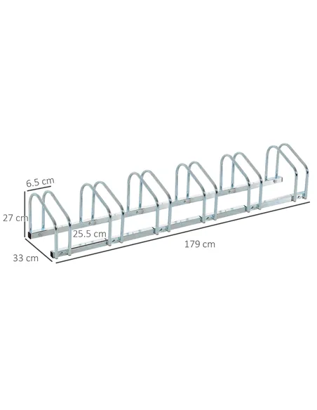 HOMCOM Bike Stand Parking Rack Floor or Wall Mount Bicycle Cycle Storage Locking Stand 179L x 33W x 27H (6 Racks, Silver)