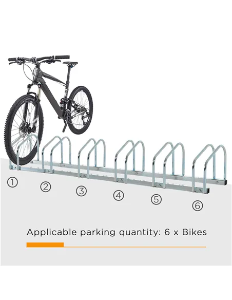 HOMCOM Bike Stand Parking Rack Floor or Wall Mount Bicycle Cycle Storage Locking Stand 179L x 33W x 27H (6 Racks, Silver)