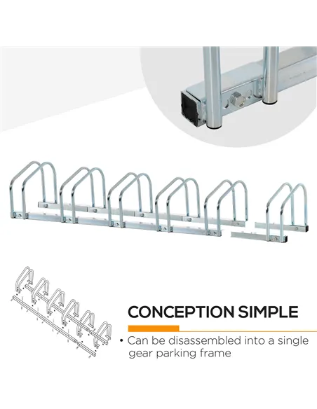 HOMCOM Bike Stand Parking Rack Floor or Wall Mount Bicycle Cycle Storage Locking Stand 179L x 33W x 27H (6 Racks, Silver)