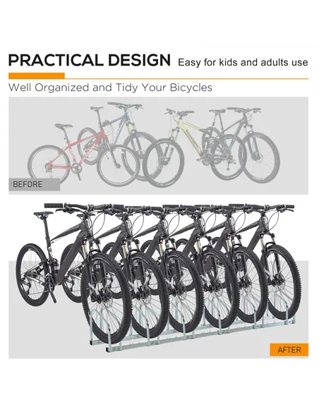 HOMCOM Bike Stand Parking Rack Floor or Wall Mount Bicycle Cycle Storage Locking Stand 179L x 33W x 27H (6 Racks, Silver)