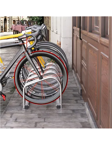 HOMCOM Bike Stand Parking Rack Floor or Wall Mount Bicycle Cycle Storage Locking Stand (4 Racks, Silver)