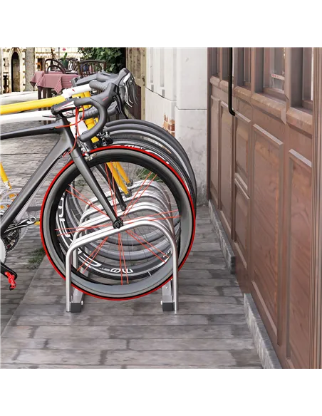 HOMCOM Bike Stand Parking Rack Floor or Wall Mount Bicycle Cycle Storage Locking Stand (4 Racks, Silver)