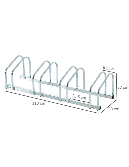 HOMCOM Bike Stand Parking Rack Floor or Wall Mount Bicycle Cycle Storage Locking Stand (4 Racks, Silver)
