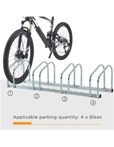 HOMCOM Bike Stand Parking Rack Floor or Wall Mount Bicycle Cycle Storage Locking Stand (4 Racks, Silver)