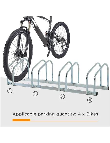 HOMCOM Bike Stand Parking Rack Floor or Wall Mount Bicycle Cycle Storage Locking Stand (4 Racks, Silver)