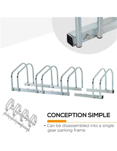 HOMCOM Bike Stand Parking Rack Floor or Wall Mount Bicycle Cycle Storage Locking Stand (4 Racks, Silver)