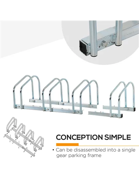 HOMCOM Bike Stand Parking Rack Floor or Wall Mount Bicycle Cycle Storage Locking Stand (4 Racks, Silver)