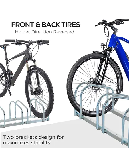 HOMCOM Bike Stand Parking Rack Floor or Wall Mount Bicycle Cycle Storage Locking Stand (4 Racks, Silver)