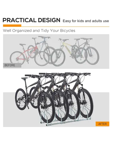 HOMCOM Bike Stand Parking Rack Floor or Wall Mount Bicycle Cycle Storage Locking Stand (4 Racks, Silver)