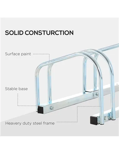 HOMCOM Bike Stand Parking Rack Floor or Wall Mount Bicycle Cycle Storage Locking Stand (4 Racks, Silver)