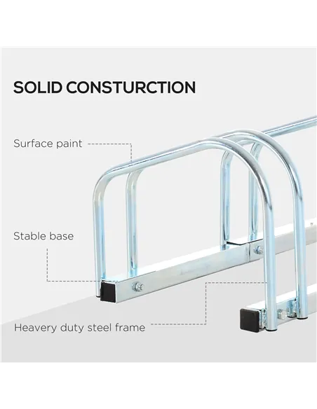 HOMCOM Bike Stand Parking Rack Floor or Wall Mount Bicycle Cycle Storage Locking Stand (4 Racks, Silver)