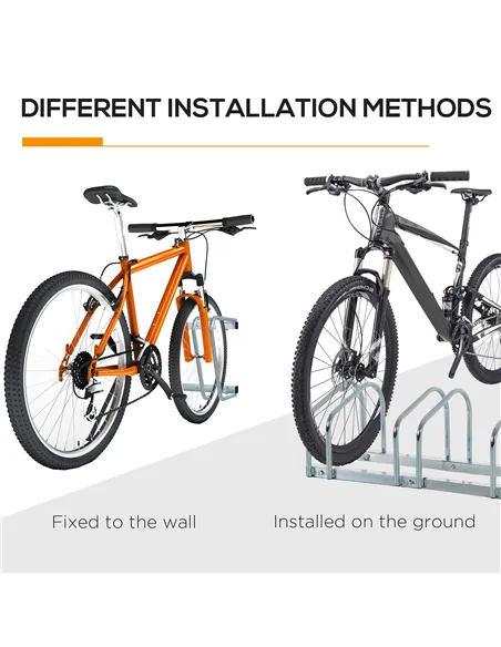 HOMCOM Bike Stand Parking Rack Floor or Wall Mount Bicycle Cycle Storage Locking Stand (4 Racks, Silver)