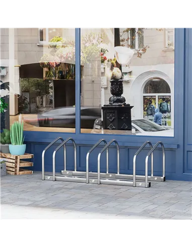 HOMCOM Bike Stand Parking Rack Floor or Wall Mount Bicycle Cycle Storage Locking Stand 76L x 33W x 27H (3 Racks, Silver)