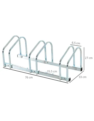 HOMCOM Bike Stand Parking Rack Floor or Wall Mount Bicycle Cycle Storage Locking Stand 76L x 33W x 27H (3 Racks, Silver)