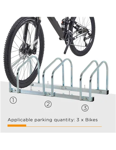 HOMCOM Bike Stand Parking Rack Floor or Wall Mount Bicycle Cycle Storage Locking Stand 76L x 33W x 27H (3 Racks, Silver)