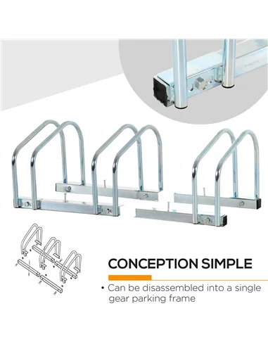 HOMCOM Bike Stand Parking Rack Floor or Wall Mount Bicycle Cycle Storage Locking Stand 76L x 33W x 27H (3 Racks, Silver)
