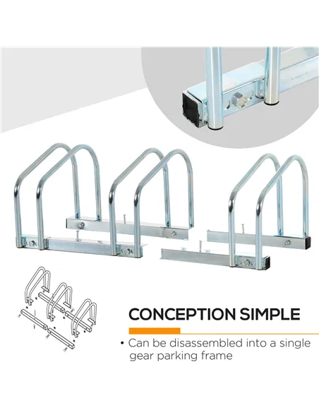 HOMCOM Bike Stand Parking Rack Floor or Wall Mount Bicycle Cycle Storage Locking Stand 76L x 33W x 27H (3 Racks, Silver)