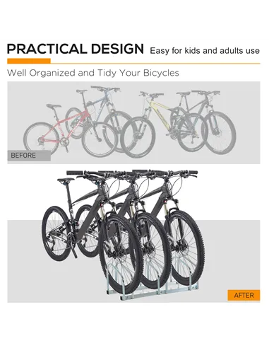HOMCOM Bike Stand Parking Rack Floor or Wall Mount Bicycle Cycle Storage Locking Stand 76L x 33W x 27H (3 Racks, Silver)