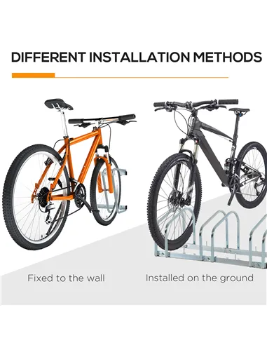 HOMCOM Bike Stand Parking Rack Floor or Wall Mount Bicycle Cycle Storage Locking Stand 76L x 33W x 27H (3 Racks, Silver)