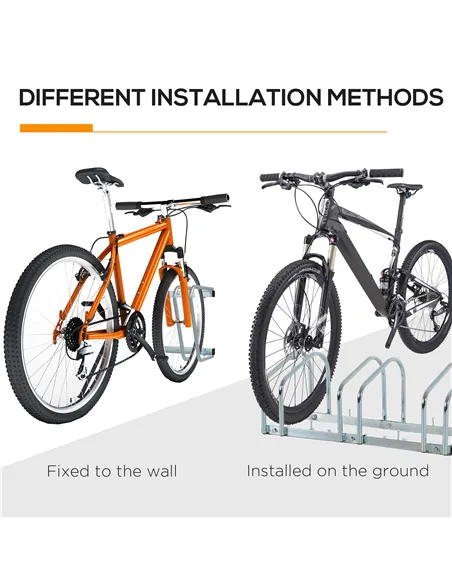 HOMCOM Bike Stand Parking Rack Floor or Wall Mount Bicycle Cycle Storage Locking Stand 76L x 33W x 27H (3 Racks, Silver)