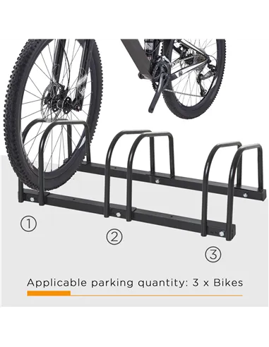 HOMCOM Bike Stand Parking Rack Floor or Wall Mount Bicycle Cycle Storage Locking Stand (3 Racks, Black)