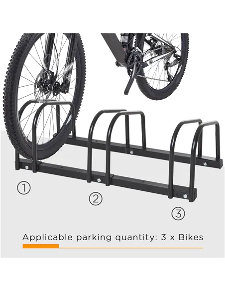 HOMCOM Bike Stand Parking Rack Floor or Wall Mount Bicycle Cycle Storage Locking Stand (3 Racks, Black)