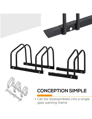 HOMCOM Bike Stand Parking Rack Floor or Wall Mount Bicycle Cycle Storage Locking Stand (3 Racks, Black)