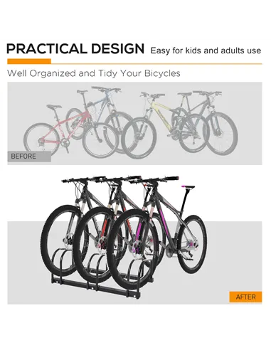 HOMCOM Bike Stand Parking Rack Floor or Wall Mount Bicycle Cycle Storage Locking Stand (3 Racks, Black)
